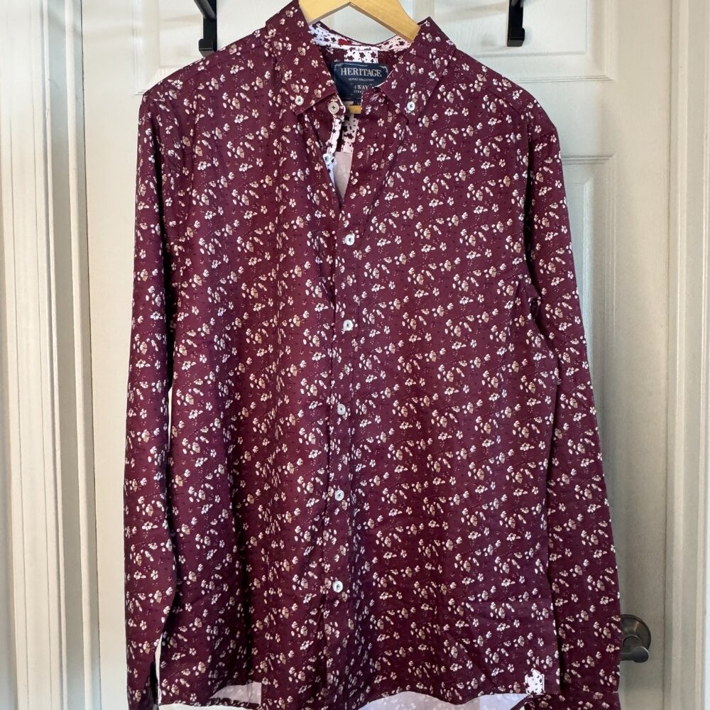 Heritage Collection Maroon Floral Button-Up – 4-Way Stretch – Men’s XL